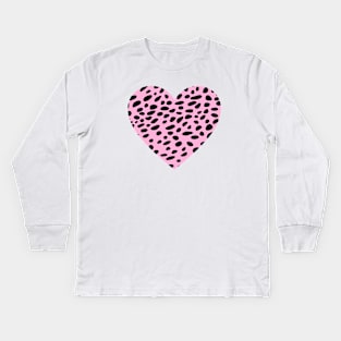 Cheetah Leopard Print Pink Heart Kids Long Sleeve T-Shirt